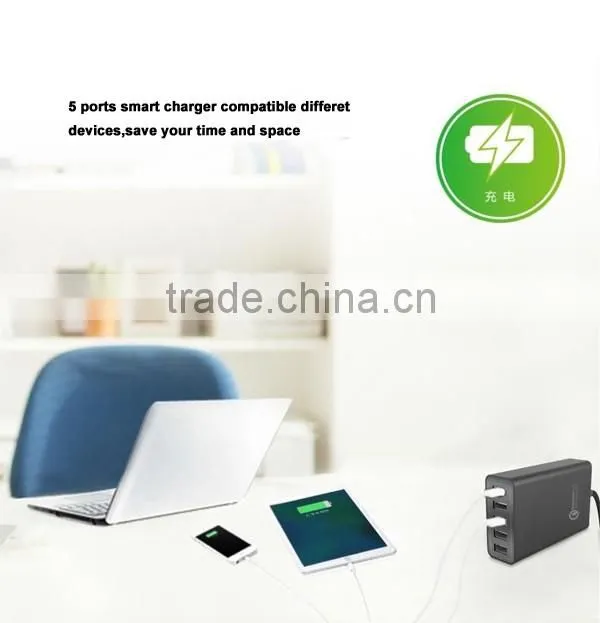 UL certified 40w 5v 8a 5port Quick charging USB travel charger for smartphone with QC 2.0 technology
