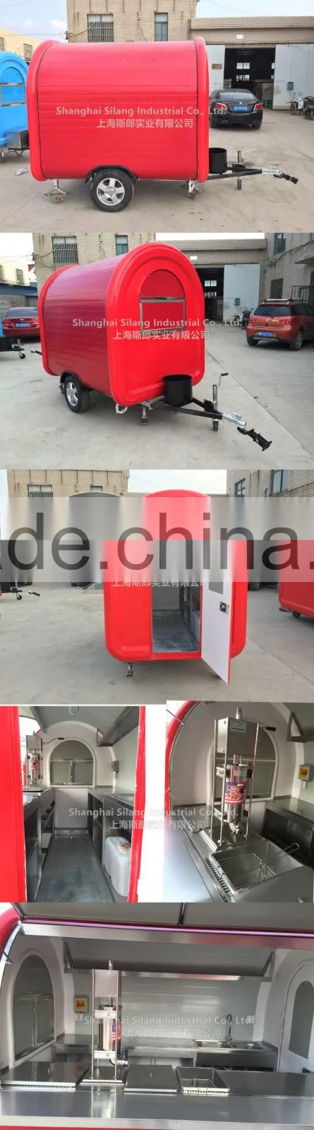 7.6*5.5ft red Food Van/Street Food Vending Cart For Sales,Hot Dog Cart/Mobile Food Trailer With Big Wheels