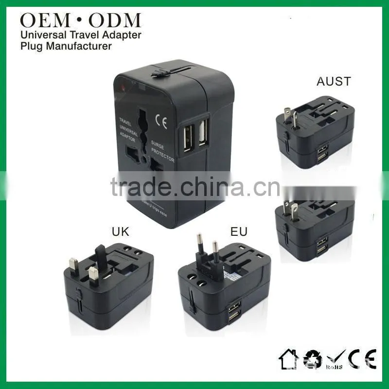 Hot Selling Universal 2.1A Dual USB Travel Charger EU, UK, USA, AUST Stander Multifunction USB Adapter