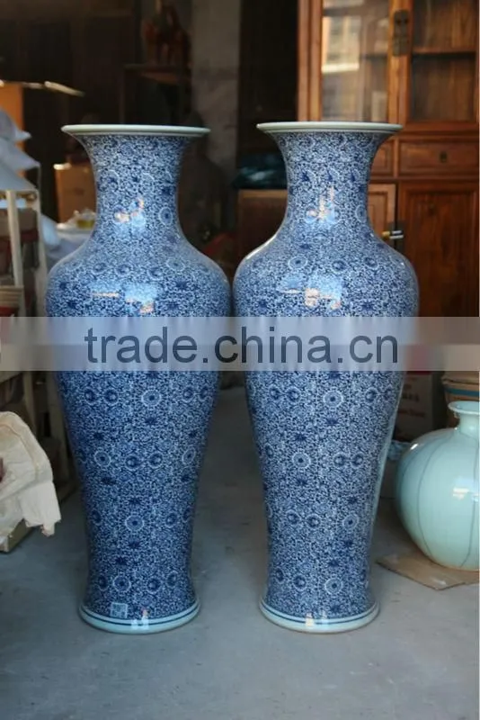 Antique ceramic blue and white vase for hotel