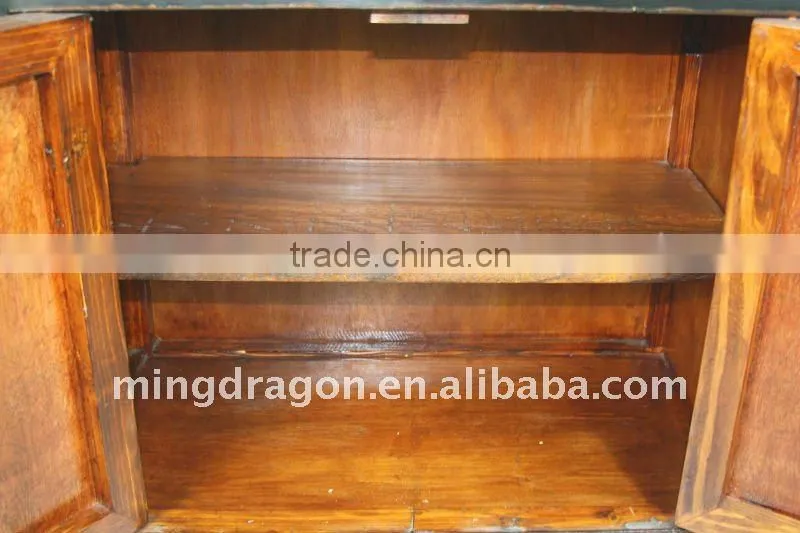 Chinese Antique Style Jilin Black Four Door Four Drawer Cabinet