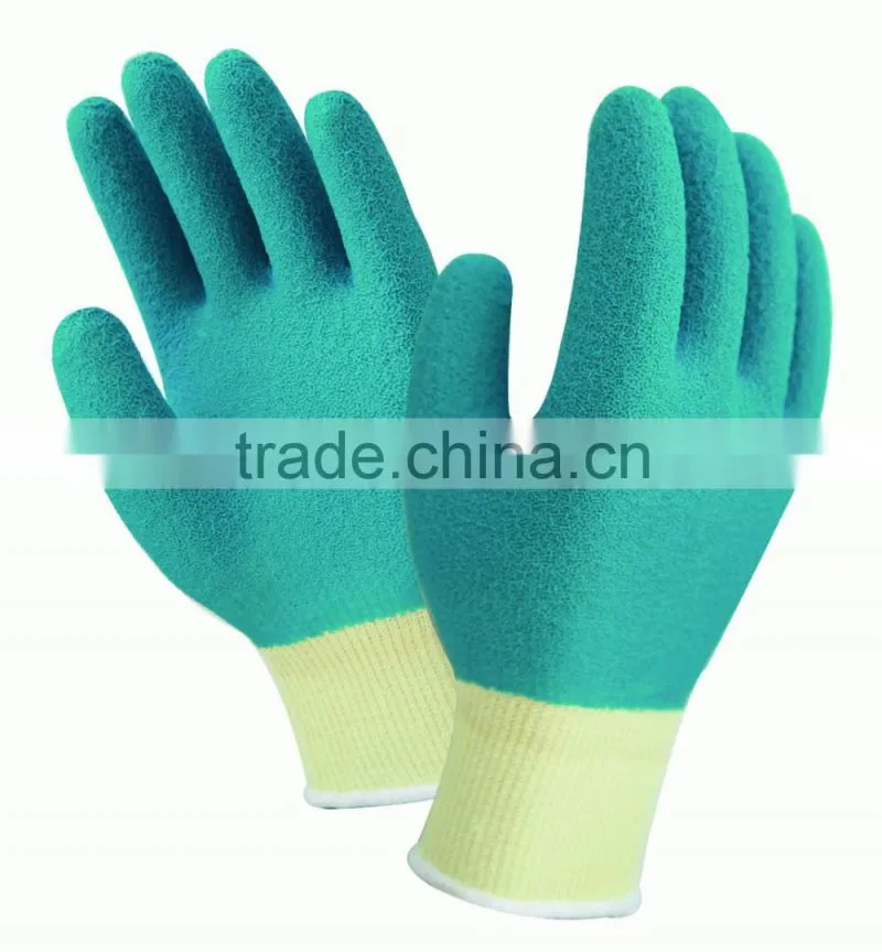 High quality blue foam latex coated cotton liner anti-cut and heat safety working glove factory price with ce certification