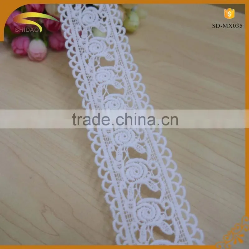 Wholesale New White Colour Embroidered Style and organic contton lace for weding dress