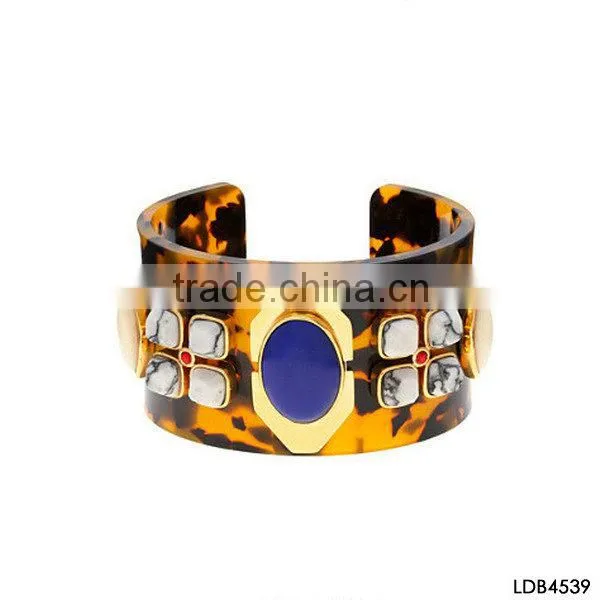 2014 NEW ARRIVAL BIG BLUE GEMSTONE INLAID TORTOISE CUFF BANGLE WHOLESALE FAXUE JEWELRY