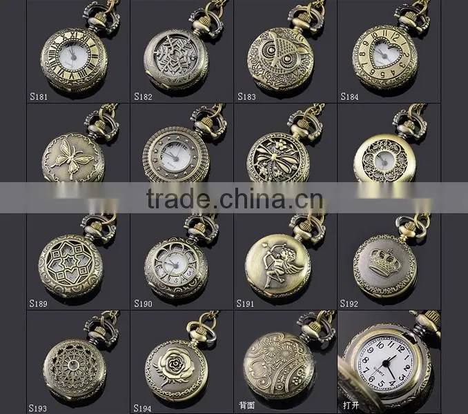 2016 China Classic Vintage Bronze Engraved Dragon Quartz Pocket Watch Pendent Chain Necklace Gift