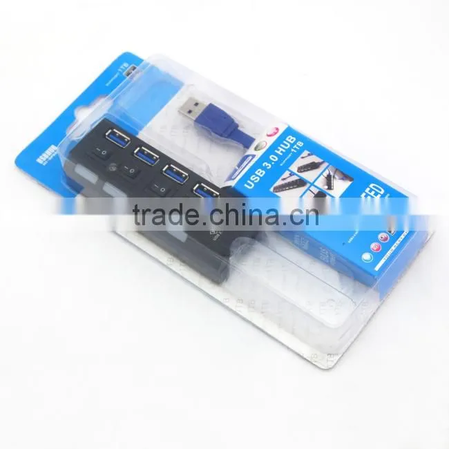 Computer 4 Ports 3.0 High Speed USB Hub with Swith Button