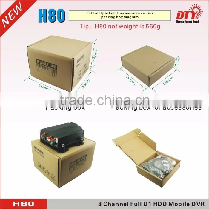 8CH H.264 HDD & SD Card Full D1 MDVR Mobile Video Surveillance Recorder System: H80