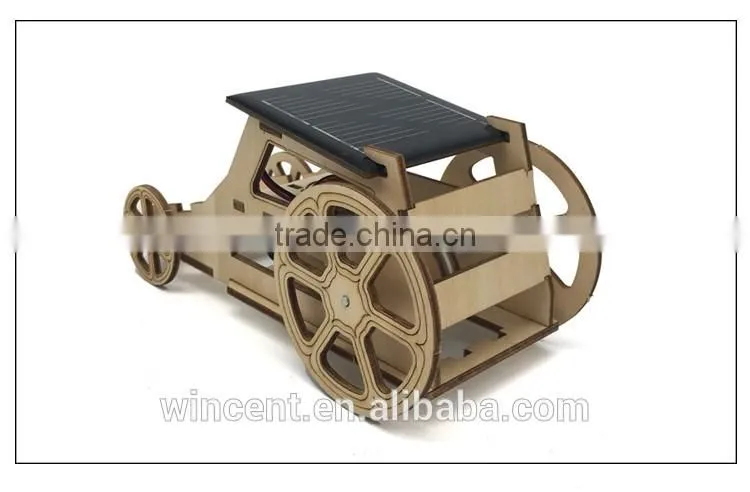 DIY Educational Kids Assembly Wooden Car Solar Powered Toys