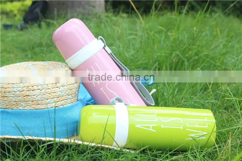 wholesale china fashion english word bullet vacuum flask with plastic cup