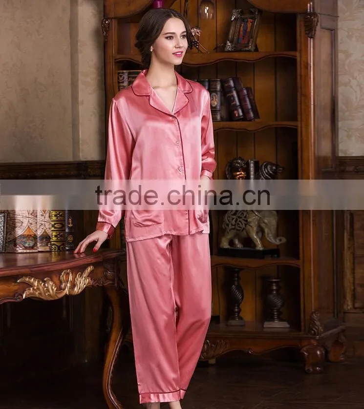 100% silk pajama with pink color, 16mm crepe