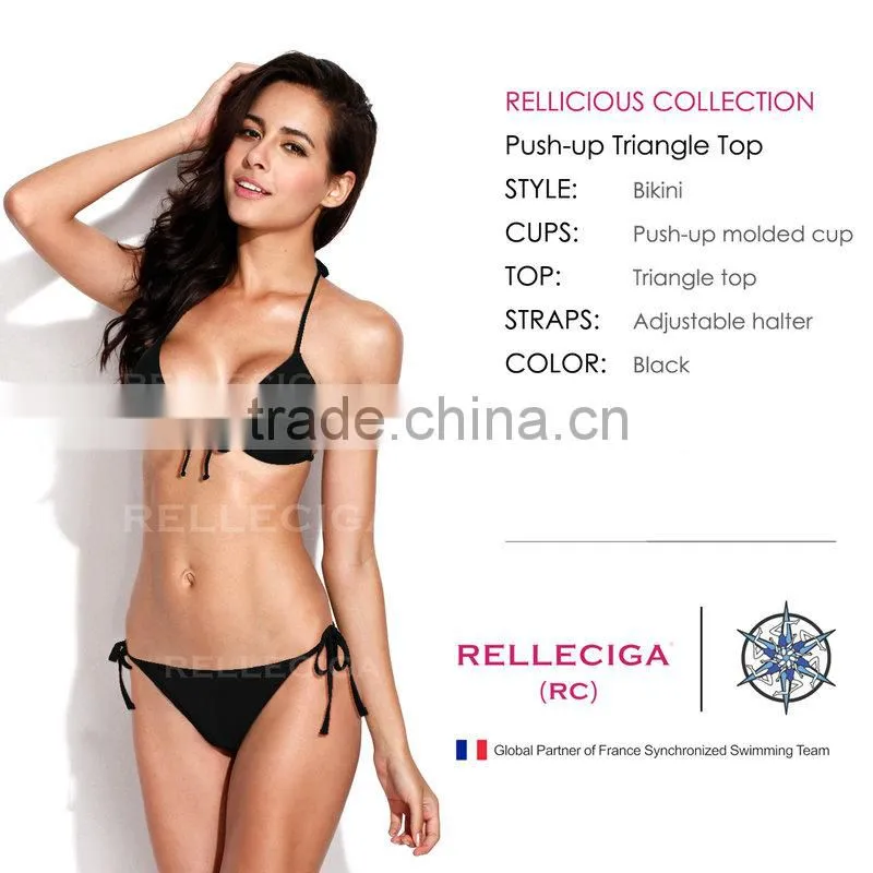 RELLECIGA 2016 Rellicious Collection - Black Push-up Triangle Top Swimwear with Adjustable Halter Strap & Brazilian Cut Scr