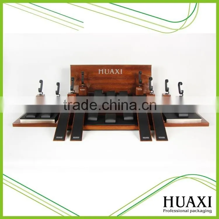 Luxurious wooden round acrylic watch counter display stand