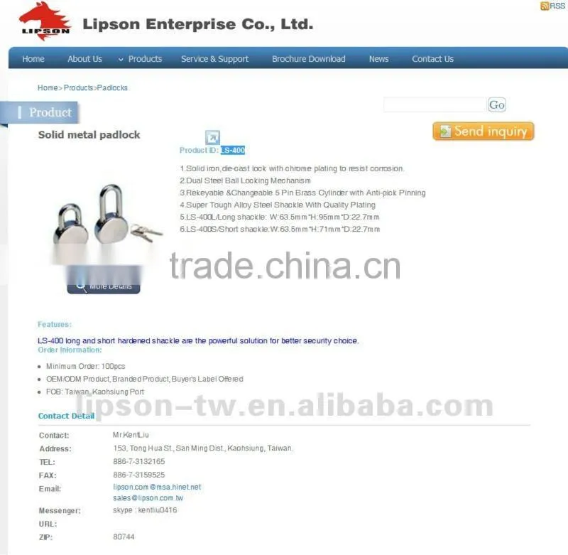 LS-400 Hardened steel shackle cut resistance solid metal padlock