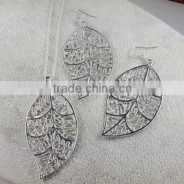hollow silver leaf bridal new model jewelry set, beautiful jewelry set