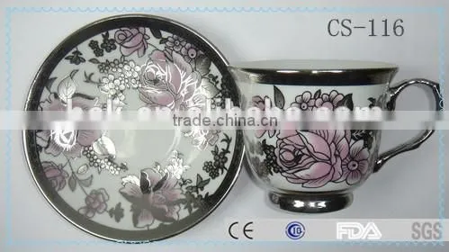 porcelain custom printed cups and saucer with low price,