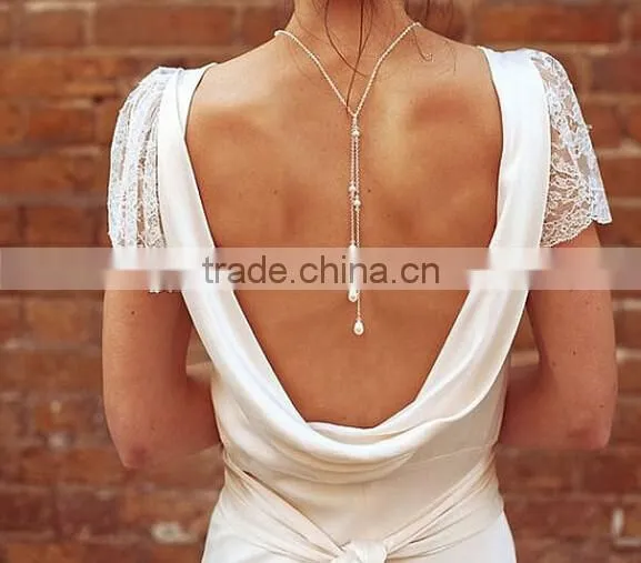 Exquisite Bridal Sexy Ctystal Pearls Back Tassesl Drop Necklace Body Chain