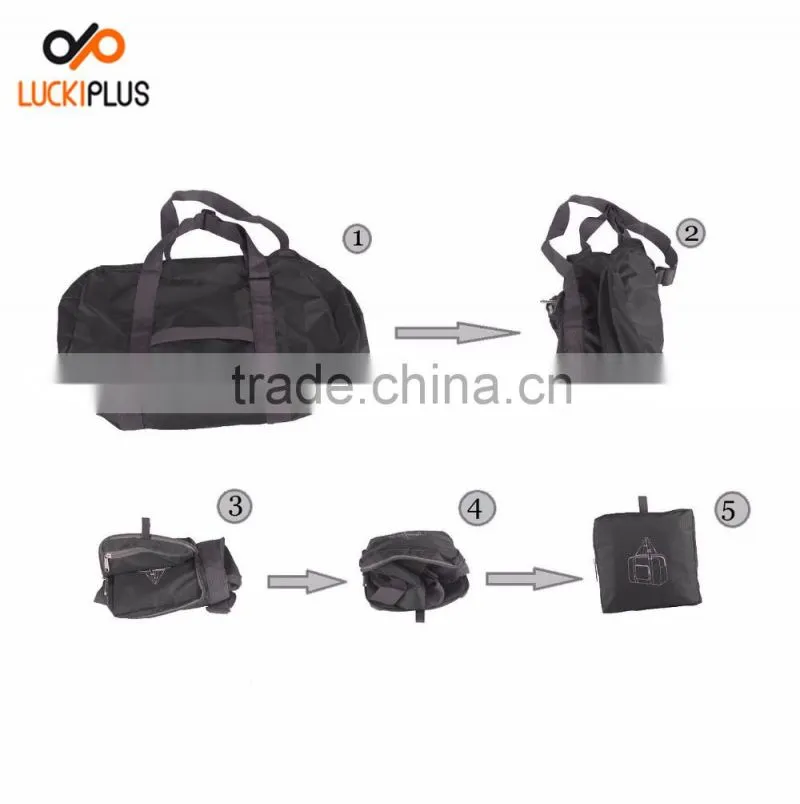 Luckiplus Foldable Travel Duffel Bag Luggage Sports Gym Water Resistant Nylon Black