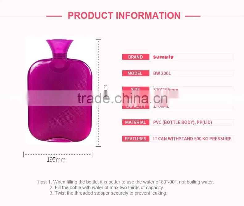 Hot PVC hot- water bottle classic big capacity pink anti-scald