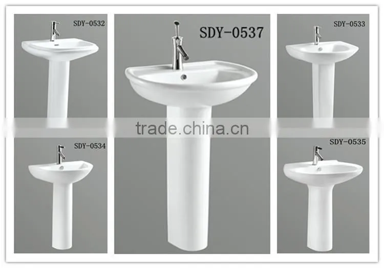 Whole sale ceramic wash sink big size bathroom pedestal hand wash one piece basin
