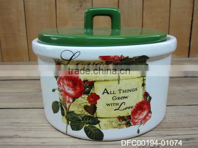 rose decal design ceramic coffee cup with green saucer