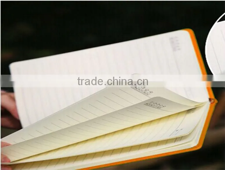 Colorful leather cover line printing logo embossed office/school writing notepad/diary with elastic ribbon closure
