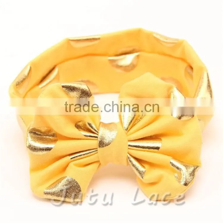 New wide fabric elastic headband flashing-polka dot hair bow headwrap-flashing bow headbands