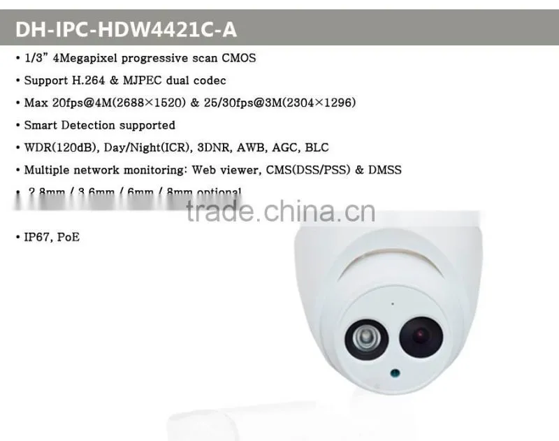 Original Dahua IPC-HDW4421C POE IR IP Camera 4MP Full HD Network security Dome Camera
