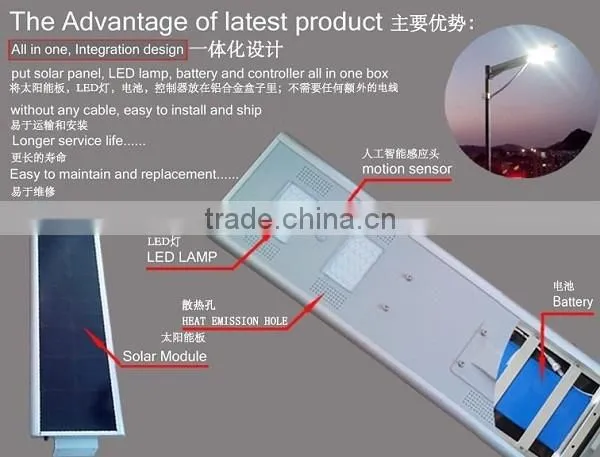 2016 New products all in one solar street light 15w-100 w solar intergrated lighting with sensor