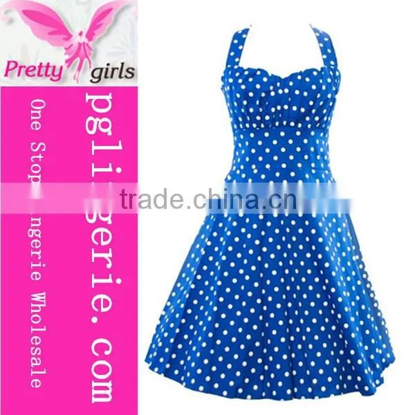 100% Cotton cute Rockabilly Dots Swing Halter Neck Dress