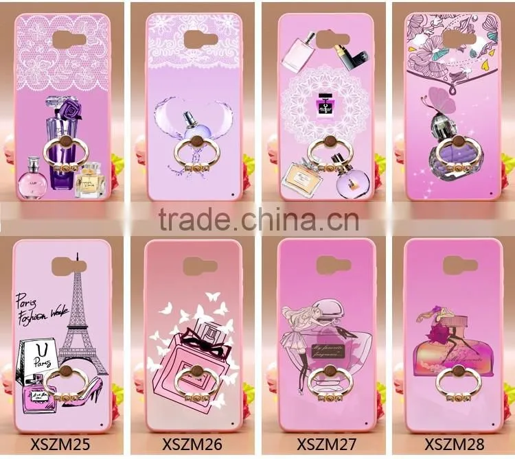 For Samsung A710 Phone Case Prefume Printing Slim TPU+PC 2-in-1 Hybrid Pattern With Ring Bracket