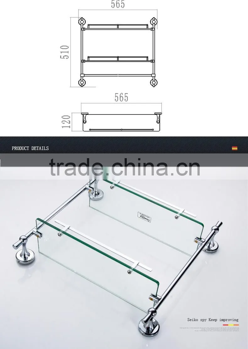 80100 bathroom shelf Contracted silver Double glass shelf hotel use 3c proved