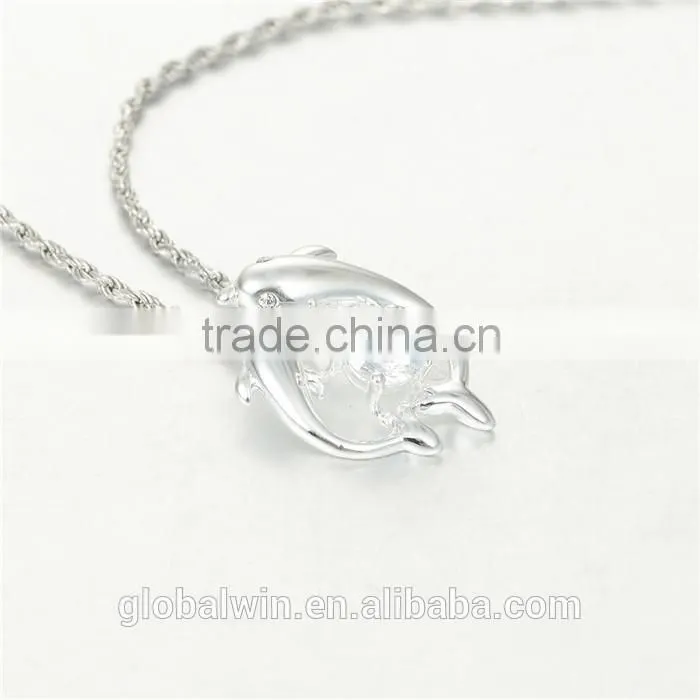 S925 Sterling Silver Lovely Animel Dolphins Crystal Pendant For Necklace