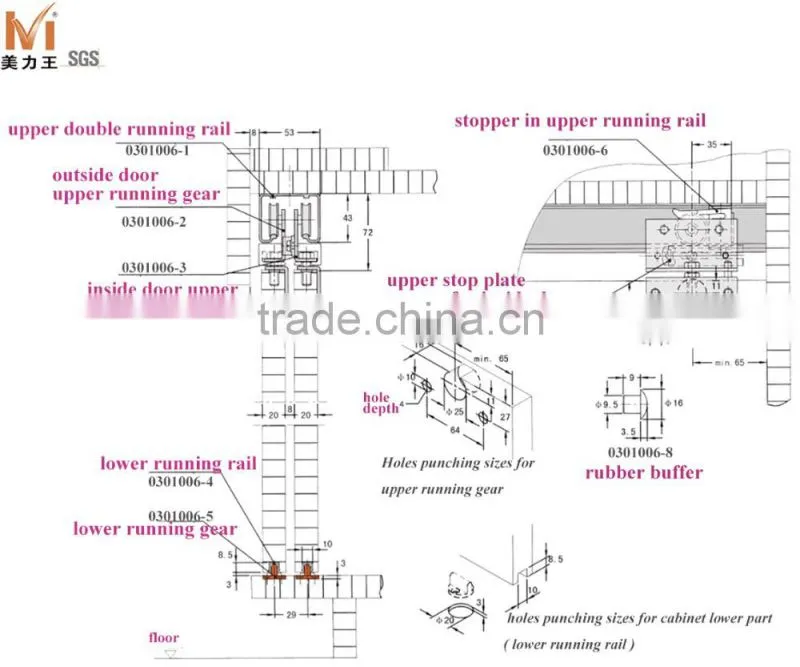 Furniture Hardware Wardrobe Sliding Closet Door Hanging Roller Hardware Fittings System