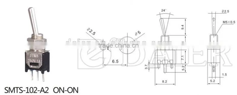 SMTS-102-A2 PC terminal ON-ON 3 pin toggle switch
