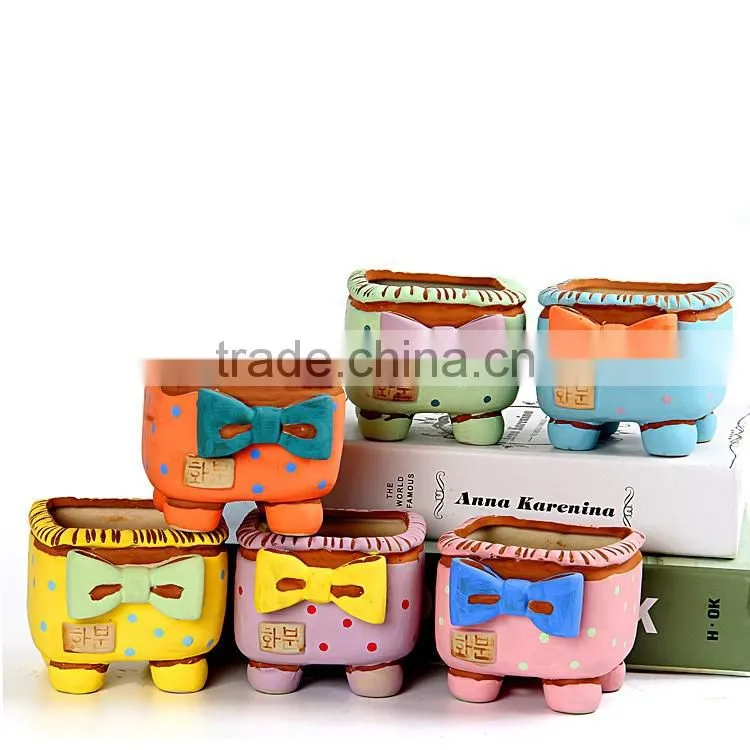 New design korean style bowknot spots small ceramic succulent planter