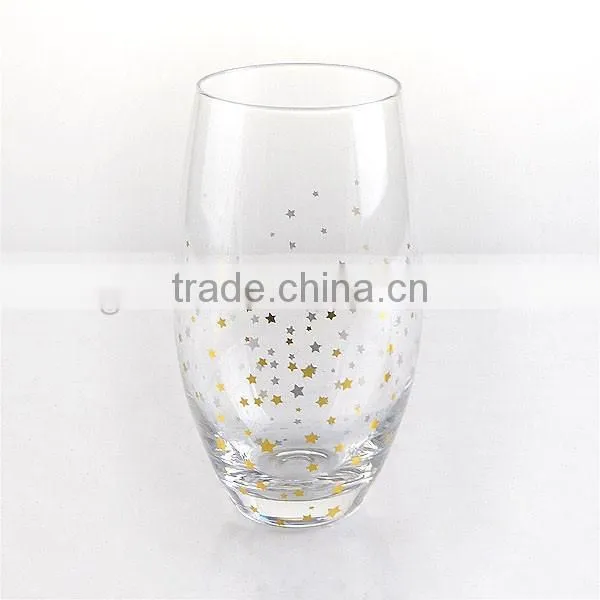 2017 HOT SELLING Star or Dot Decal Stemless Wine Glass Cup for drinking