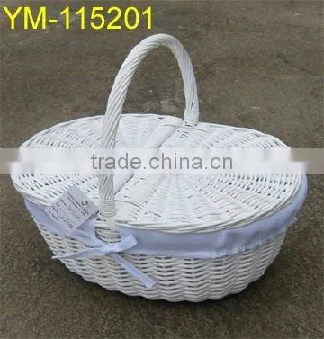 white wicker picnic basket with lining