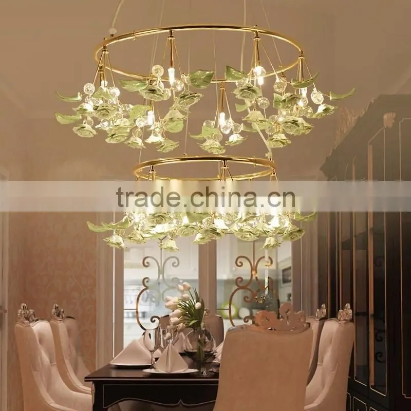 Royal Exquisite Handmade Porcelain and Crystal Green Floral Chandelier for Dining Room BF12-04284b