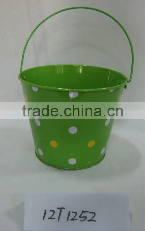 Tin Flower pot with handle printing finished round shape