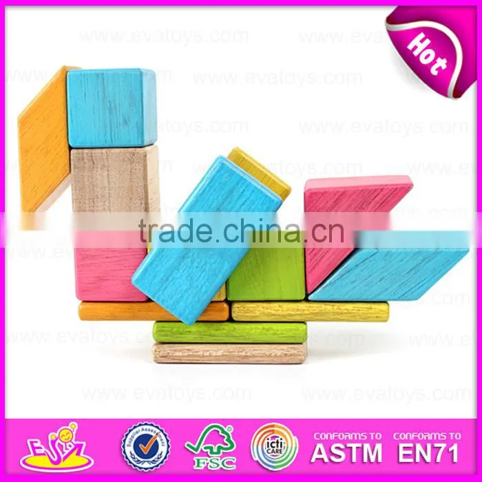 New arrival 18PCS DIY wooden puzzle 4D toy,Colorful and Non-toxic wooden diy block toy wholesale W03B047