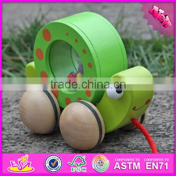 2016 new design snail carried wooden pull toys for toddlers W05C078