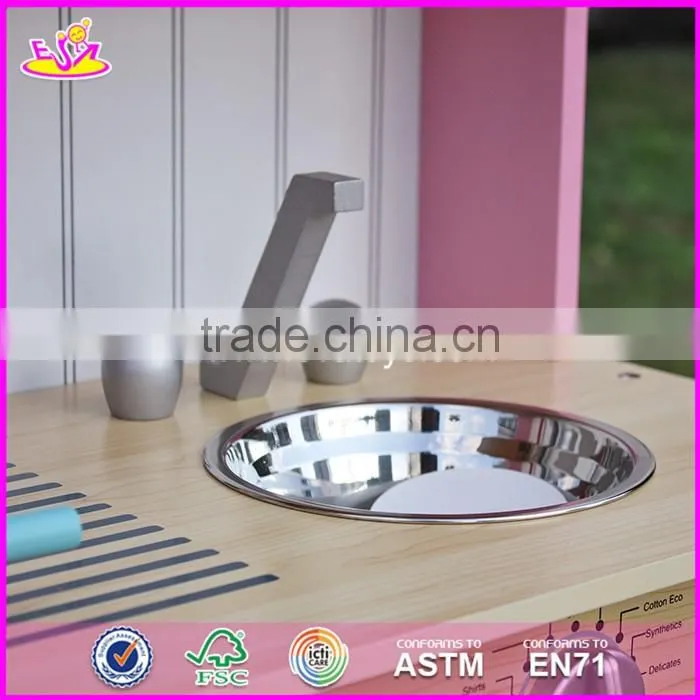 2017 New design kids pretend play pink wooden kitchen toy W10C238