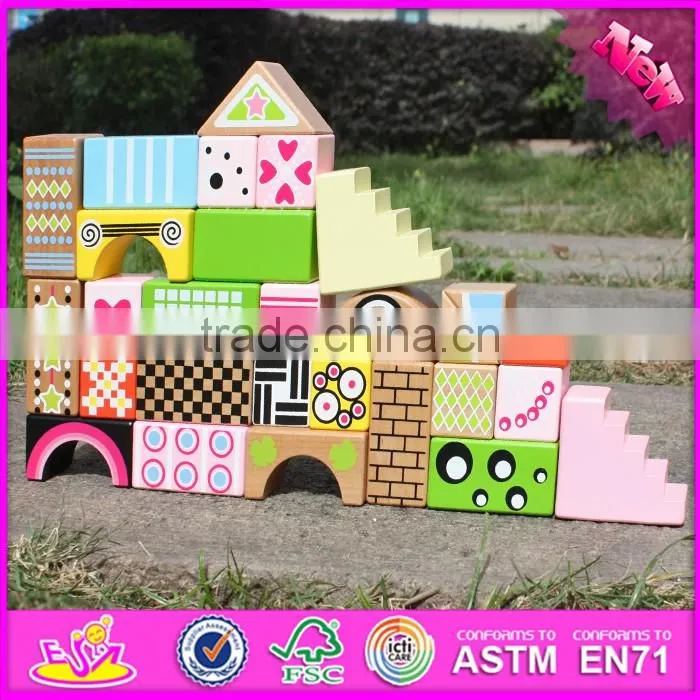 2017 new design 28 pieces educational kids wooden toy building blocks W13A120