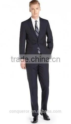 Men's Solid Navy Blue Pinstripe Modern Fit Wool Suit(SHT1137)