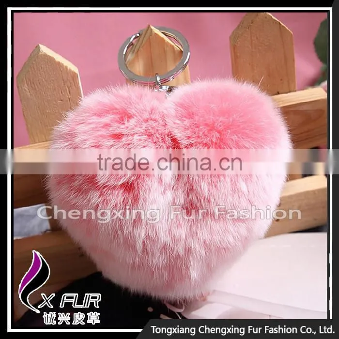 CX-R-46 Heart-Shaped Lovely Decoration High Quality Rex Rabbit Fur Keychain