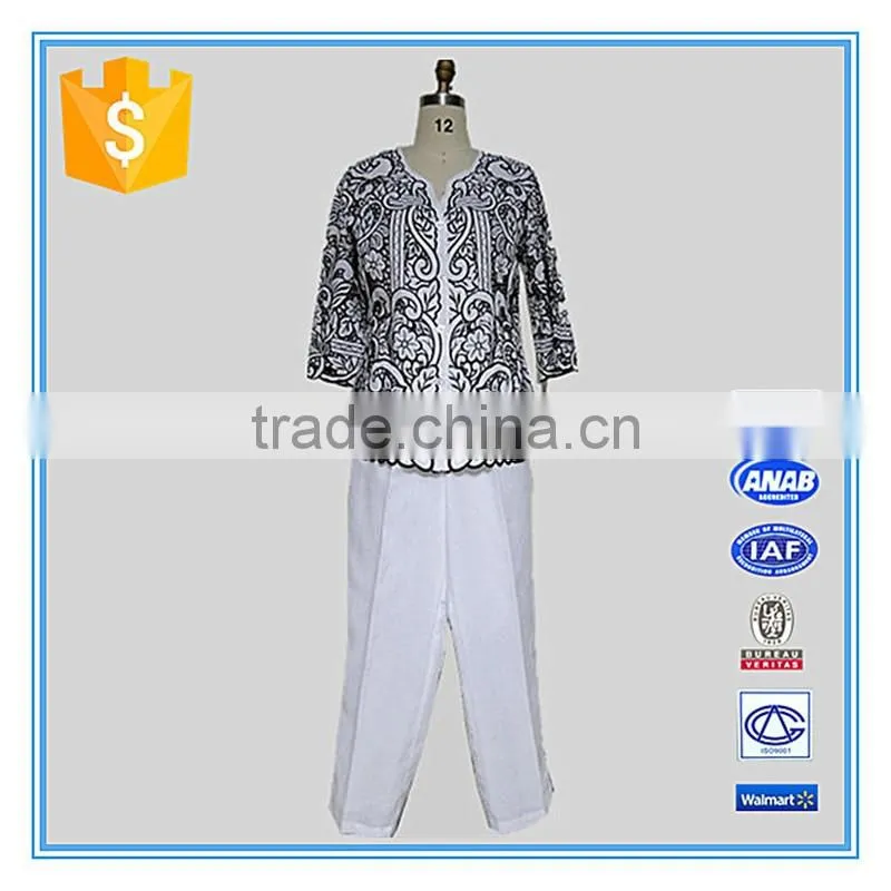 2016 Fashion Business Embroidery Blouse And Pants Suit