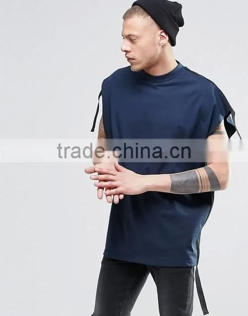 Custom men fashion super oversized sleeveless heavyweight jersey t-shirt with taping