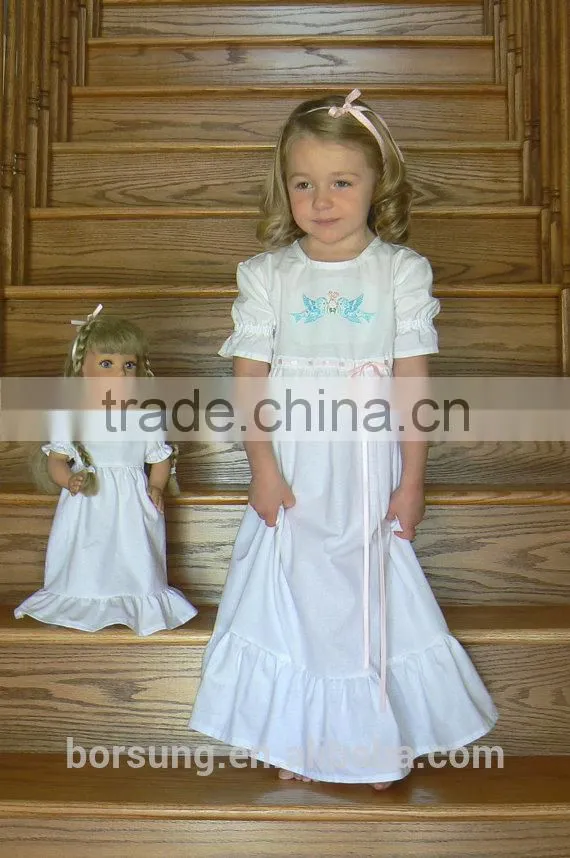 Fashion Style Size 12 Month to Size 14Y White Cotton Girls Nightgown Embroidered Muslin Kids Pajamas