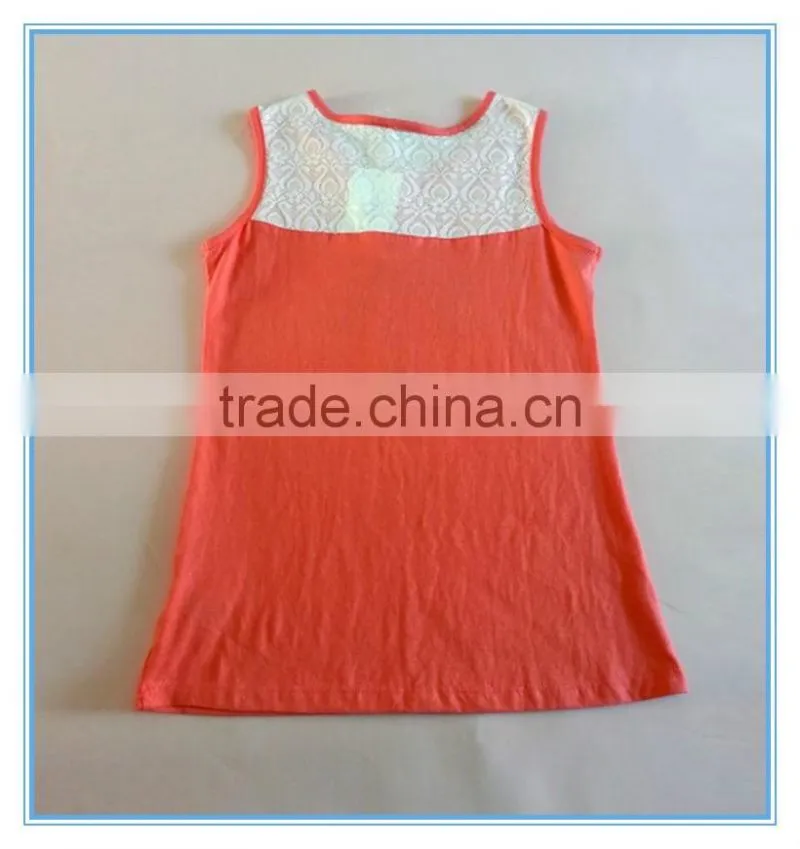 OEM 2016 New Fashion Summer Girls Children Modal Vest, Summer Girls Lace Back Sleeveless Vests Tops Printed Girls Pattern Tops