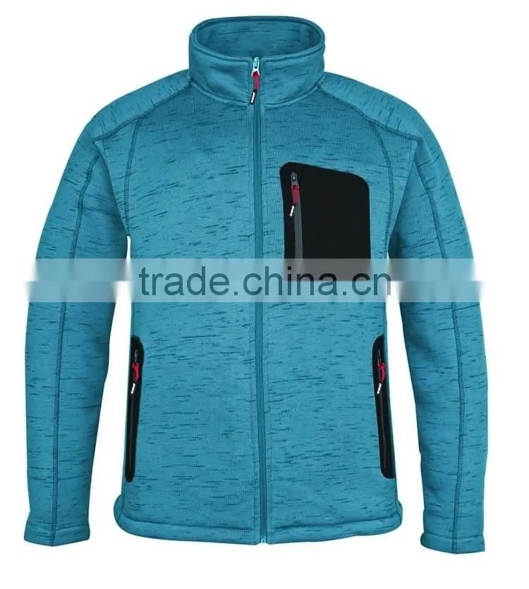Non-hooded stylish outdoor sporting polar fleece coat men knitted jacket